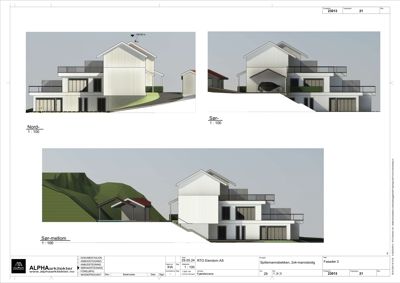 3D-visualisering (rendering) av fasader og situasjon for en boligprosjekt.