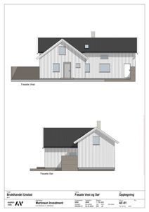 Fasadetegning som viser bygningens utsyn fra vest og sør.