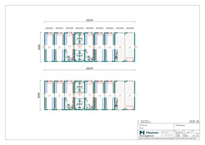 Etasjeplan eller romfordeling for en bygning, sannsynligvis et hotell eller etater, med angitte romnummer og mål.