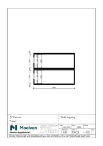 Snittegning av en bygning med mål og dimensjoner