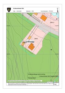 Situasjonskart som viser tomtens beliggenhet, nabotomter, veier og eksisterende bygninger for en påbygg-sak.