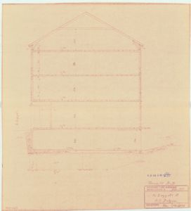 Snittegning (Tversnitt B-B) som viser bygningens høyde, etasjer og grunnmur.