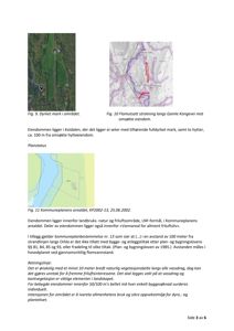 Bildet viser en side fra en byggesak som inneholder flere kart og planer. Det er en satellittbilde (Fig. 9), en situasjonsplan (Fig. 10) og en kommuneplan (Fig. 11).