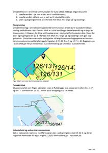 Bildet viser en situasjonsplan (kart) som illustrerer et område med vann, eiendomsgrenser (f.eks. 126/131, 126/147) og en planlagt flytebrygge. Det er også en annen kartutsnitt øverst som viser arealdel.