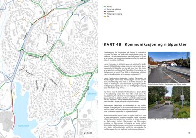 Kart over Skjold som viser kommunikasjonsnettverk (gater, gang- og sykkelveier) og målpunkter (fortau, sykkelvei, fotgjengerovergang, sti).