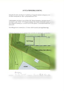 Situasjonsplan som viser tomtene 40/648 og 40/717, planlagt tilbygg, fellesgrense og målt avstand på 3,3 meter.