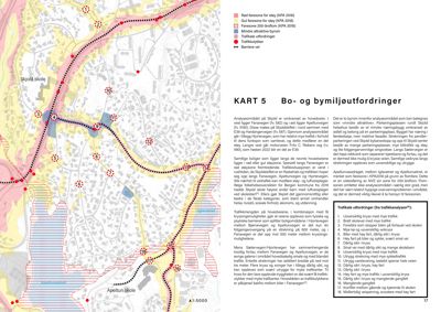 Kart over et analyseområde (Skjold) med markerte skoler, veier og trafikkutfordringer.