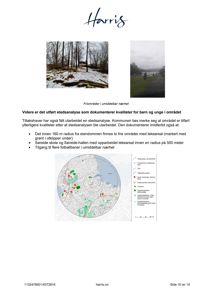 Et kart som viser et område med en 160 meters radius rundt eiendom, inkludert skog, vann og infrastruktur.