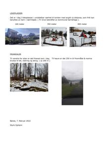 Dokument med tekst og flere fotografier som viser lekeplasser og friarealer i nærheten av en tomt.