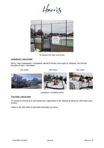 Fotografier av omgivelsene rundt tomten, inkludert en ny ballbane og tre lekeplasser i nærområdet.