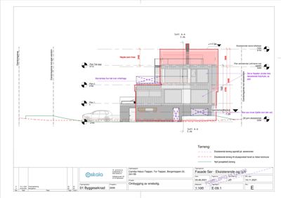 Snittegning (Snitt A-A) som viser bygningens tverrsnitt, høyder og romfordeling.