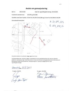 Situasjonsplan som viser grensejustering mellom to eiendommer (241/39 og 241/206) med overlappende areal.