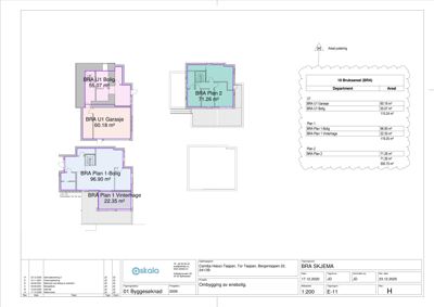 Etasjeplan som viser romfordeling, bruksareal (BRA) og funksjon for ulike deler av en bolig.