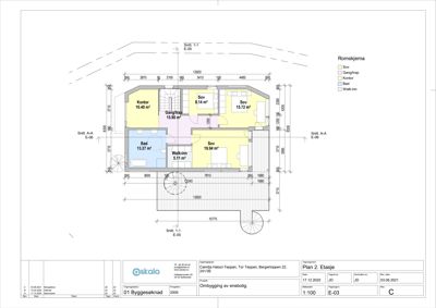 Etasjeplan (Plan 2. Etasje) som viser romfordeling, arealer og dimensjoner for en bolig.