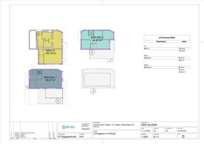 Etasjeplan med romfordeling og bruksareal (BRA) for en bolig.