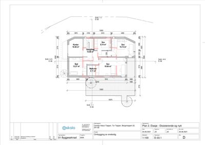 Etasjeplan (Plan 2) som viser romfordeling, arealer og dimensjoner for en bolig.