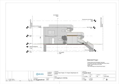 Snittegning (A-A Snitt B) som viser tverrsnittet av en bolig med etasjer og høydemål.