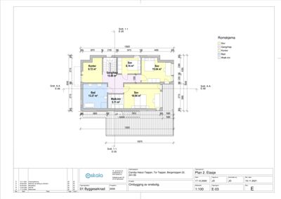 Etasjeplan (Plan 2. Etasje) som viser romfordeling, mål og funksjoner i en bolig.