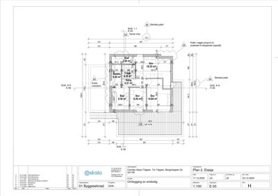 Etasjeplan (Plan 2. Etasje) som viser romfordeling, mål og snittreferanser.