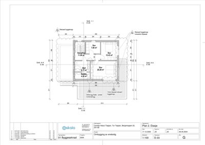 Etasjeplan (Plan 2. Etasje) som viser romfordeling, areal og dimensjoner.