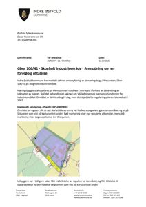Kartutsnitt som viser etnisjon av et industriområde (Gbnr 106/41) med regulerte veier (rød og blå markering) og eksisterende atkomst (grønn markering).