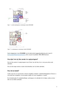 Bildet viser to plantegninger av en underetasje, med romfordeling og mål. Det er også tilstede tekst om byggesaksbehandling.