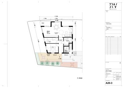 Etasjeplan for 2. etasje som viser romfordeling, arealer og dimensjoner.