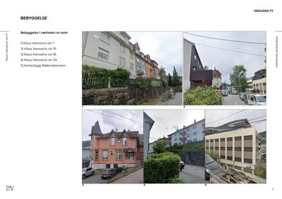 Fotografier av eksisterende bebyggelse i nærheten av tomt (Klaus Hanssens vei og Møllendalsveien).