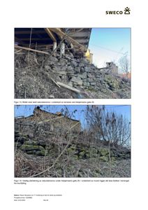 Fotografier av en natursteinsmur og en murfylling under en terrasse ved Aabjærsens gate 29.