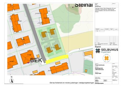 Situasjonsplan som viser tomtens beliggenhet i forhold til nabolaget, eiendomsnummer, og bygningers plassering.