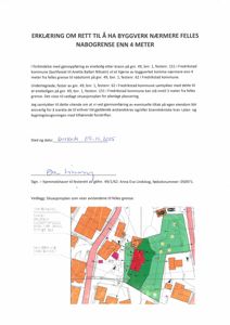 Situasjonsplan som viser tomtene, naborelatjon og avstander til fellesgrense.