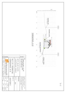 Tverrsnitt (snitt) av et terrengprofil (B-B) som viser høydekurver, eksisterende terreng, og en tegnet bygning.