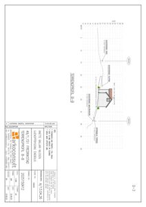 Tegning som viser et terrengprofil (B-B) med eksisterende høyder, planlagt terreng og en bygning i snitt.