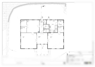 Etasjeplan (Plan 1. etasje) som viser romfordeling, dører, trapp og tekniske rom.