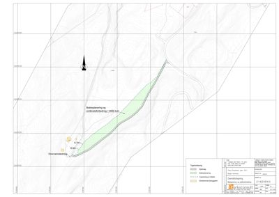 Oversiktstegning som viser terrengform, bakkeplanering og jordbruksforbedring på et område.