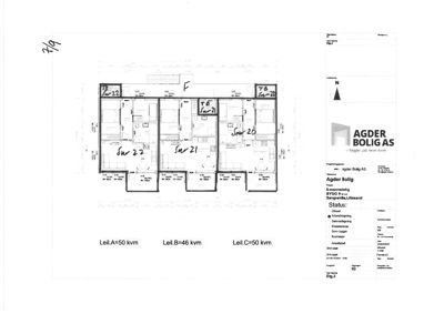 Etasjeplan (Etg. 2) som viser romfordeling og leilighetsnummer for tre leiligheter (A, B og C) i et fleretasjes bygg.