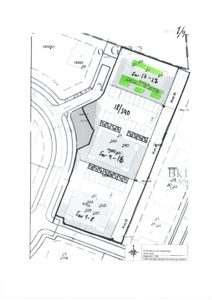 Situasjonsplan som viser tomtens grenser, nabolag, veier og plassering av bygninger (18/540, 18/563, 18/569).
