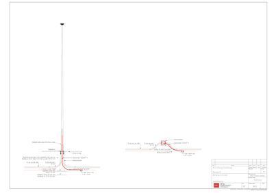 En detaljtegning som viser konstruksjonen av en takhøvel med tilhørende detaljer for takfliser og takkarm.
