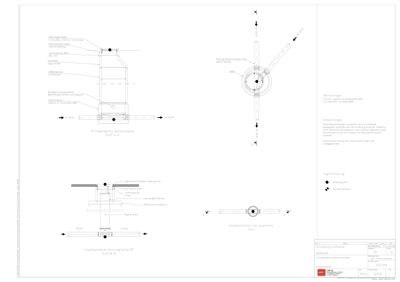 Snittegning som viser detaljer for en innspregning (utvendig takovergang) med oppriss og snitt gjennom konstruksjonen.