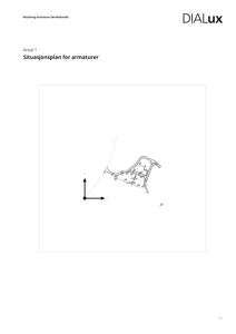 Situasjonsplan for armaturer i Areal 1, som viser plassering av armaturer i forhold til veier og andre elementer.