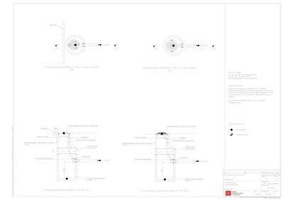 Tegninger som viser detaljerte snitt og planer for en prosoppgrøping (sandfylling) med tilhørende konstruksjoner og materialer.