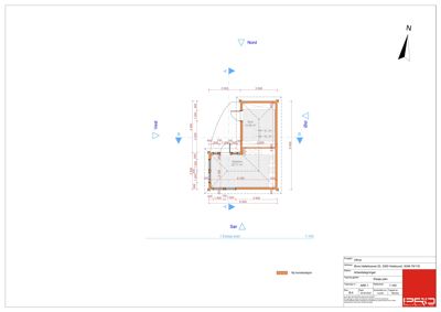 Etasjeplan (1. etasje) som viser romfordeling, dimensjoner og orientering for en bygning.