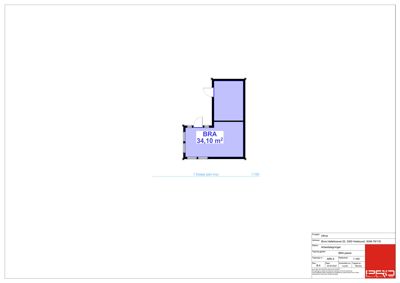 Etasjeplan (1. etasje) som viser romfordeling og areal (BRA 34,10 m²) for en bolig.