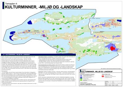 Kart over et område med bydelene Ålesund, Nørvika, Hessa og Humla, som viser arealer for kulturminner, -miljø og -landskap.