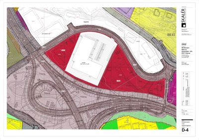 Situasjonsplan som viser tomtens beliggenhet i forhold til veier og naboeiendommer, med høydemålinger og arealoppdelinger.