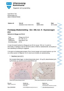 Bildet viser et utskrift fra en kommunal saksendokumentasjon. Under teksten om aksjonsområde er det inkludert to kartutsnitt: et aksjonsområdekart (skred) og et jord- og flomskredkart.