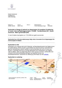 Et kart som viser et område med havneinfrastruktur, inkludert en blå farget markering for et område og en rød linje som sannsynligvis representerer en grense eller en planlagt endring.