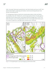 Et terrengheilkart (topografisk kart) som viser helling i grader i et område.
