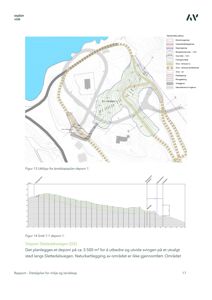 Bildet viser en situasjonsplan (asplan) for et deponi, inkludert terrengkonturer, eksisterende og nye vegforbindelser, og en snittegning (Figur 14) som viser høydeprofilen langs en av veiene.