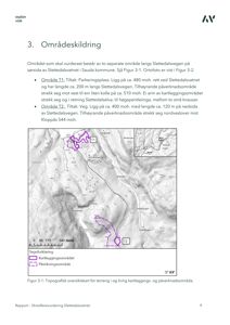 Topografisk oversiktskart som viser terrengforhold, høydemarker og kartleggingsområder (T1 og T2) i Slettedalsvatnet.